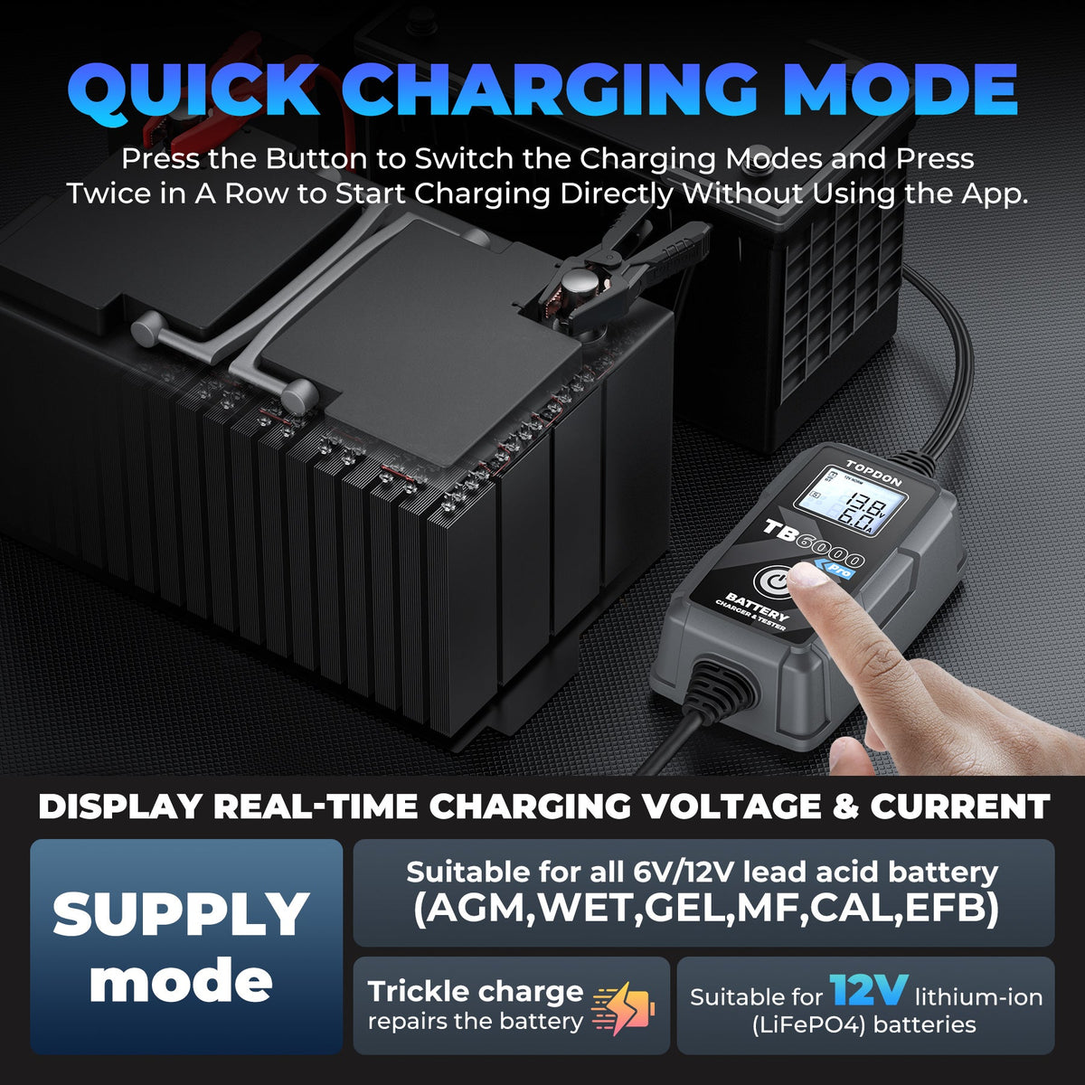 TOPDON 2-in-1 6A Battery Charger & Battery Tester with App - Ridge Toolbox