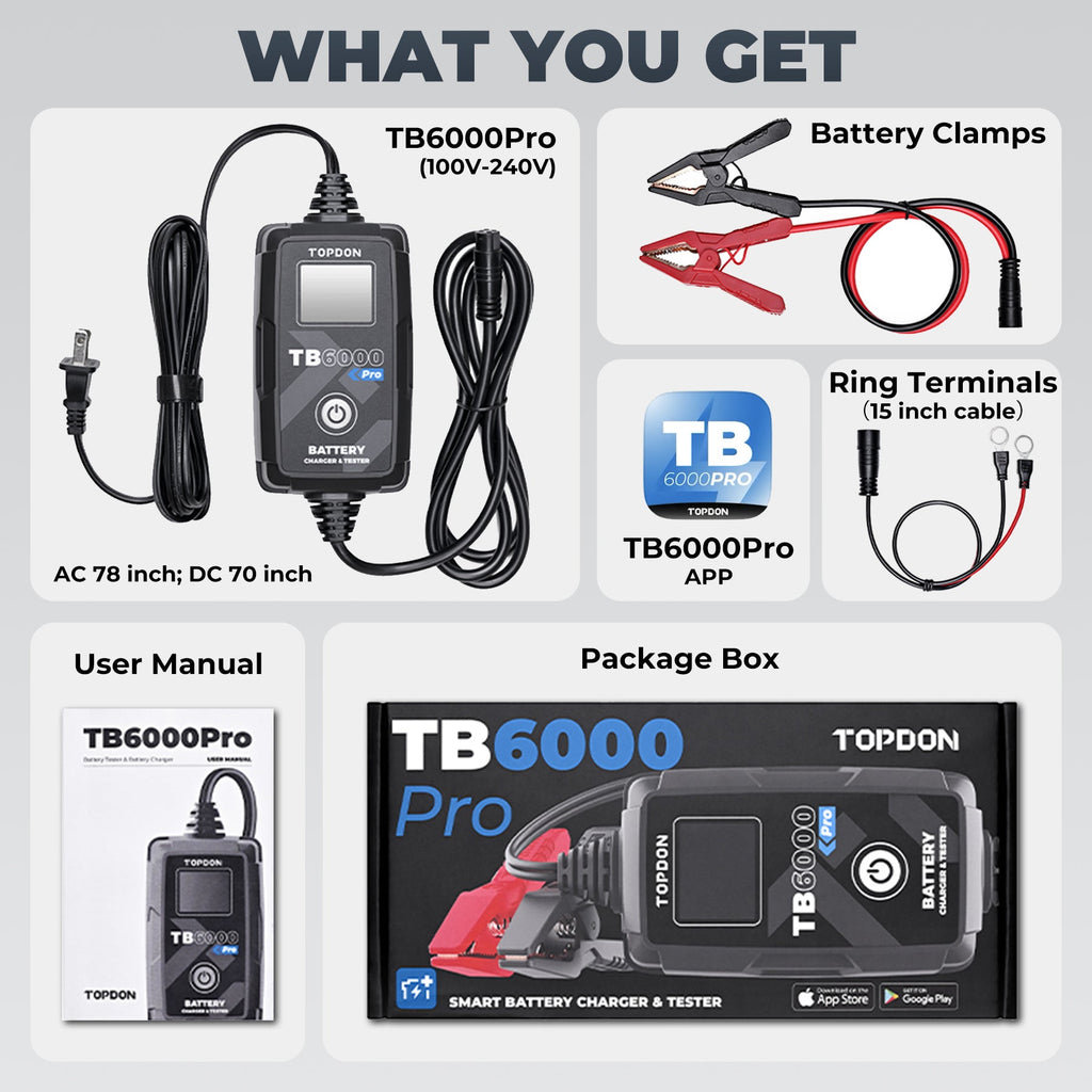 TOPDON 2-in-1 6A Battery Charger & Battery Tester with App - Ridge Toolbox