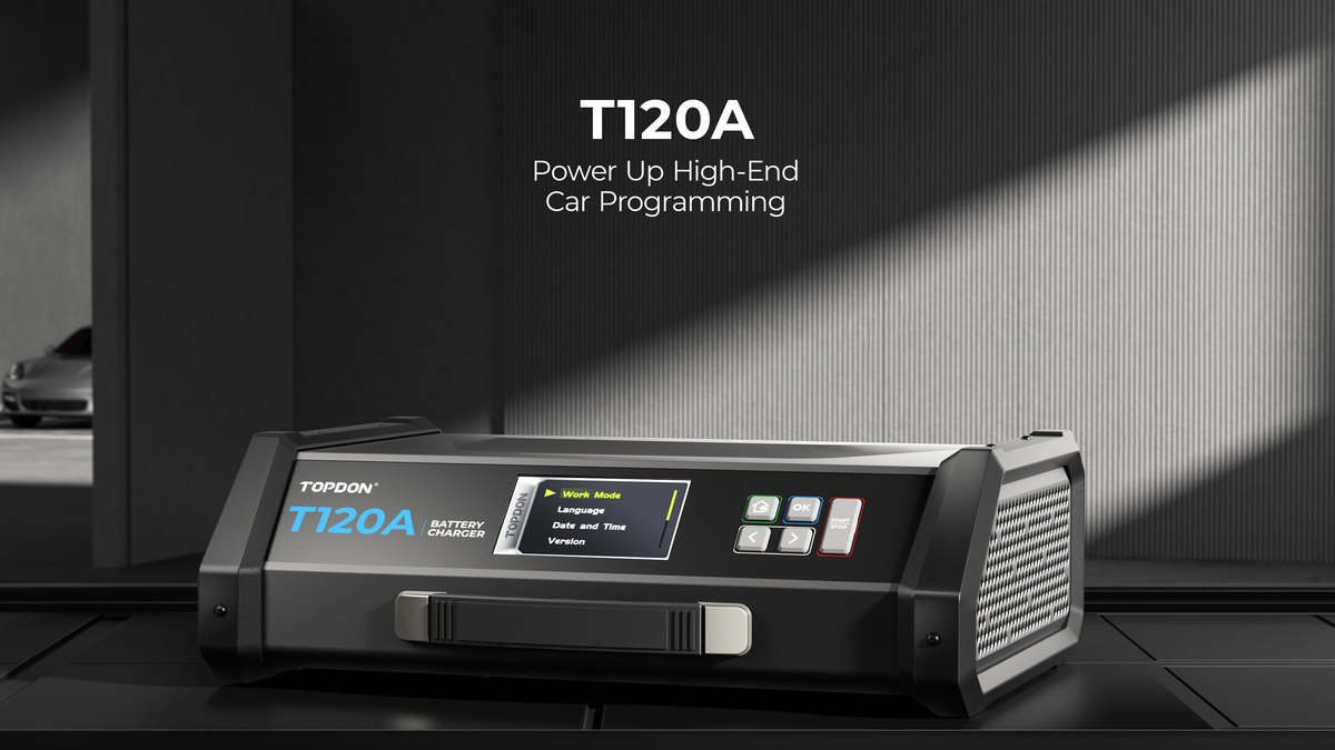 TOPDON 120A Stable Power Supply & 12V Battery Charger - 16.5 Ft. - Ridge Toolbox