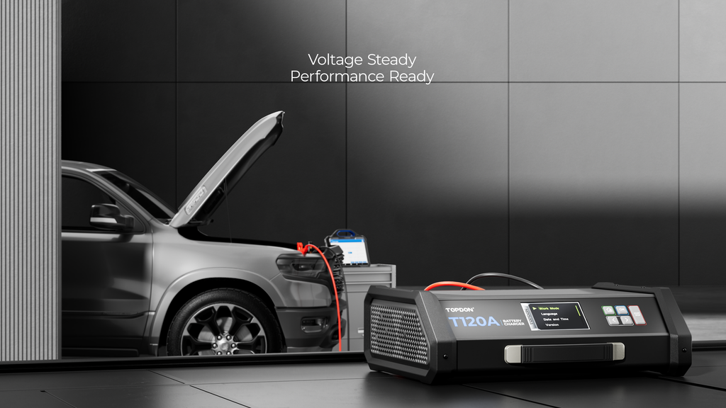 TOPDON 120A Stable Power Supply & 12V Battery Charger - 16.5 Ft. - Ridge Toolbox