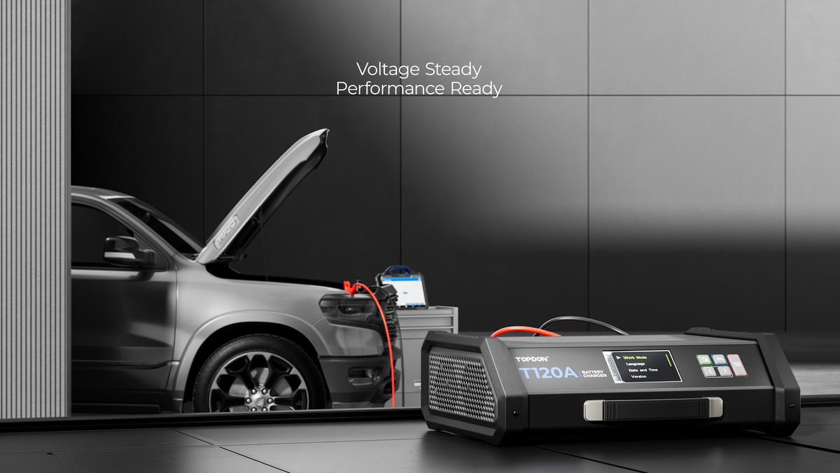 TOPDON 120A Stable Power Supply & 12V Battery Charger - 16.5 Ft. - Ridge Toolbox