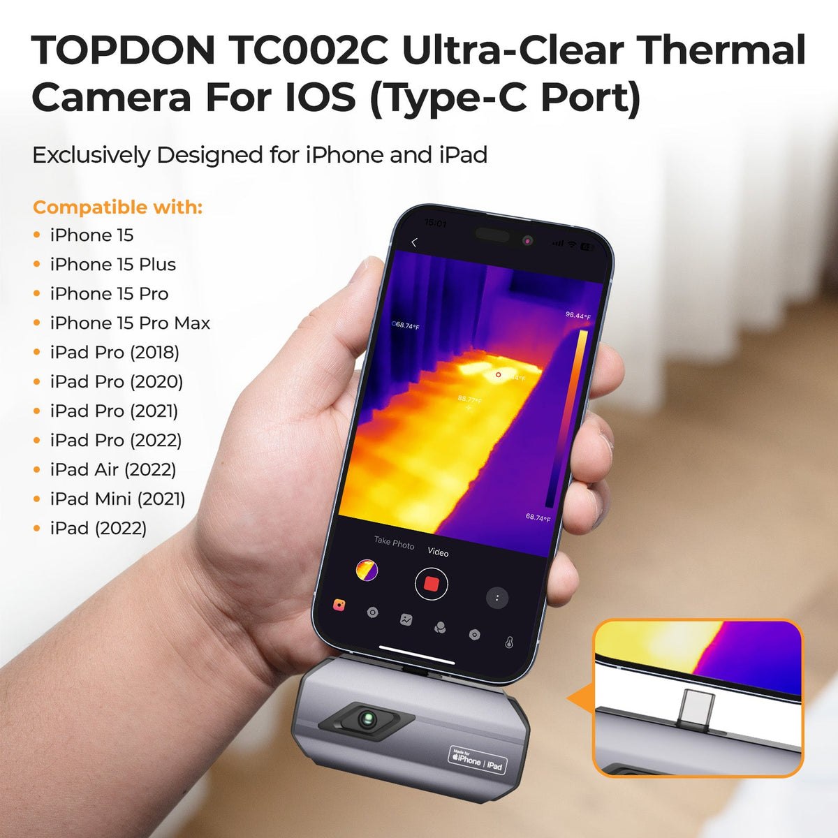 TOPDON Thermal Imaging Camera Designed for iOS Type-C Devices - Ridge Toolbox