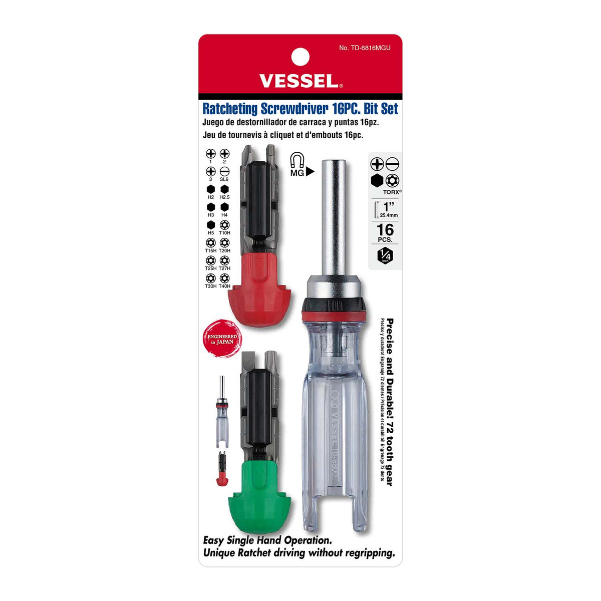 Vessel CRYSTALINE Ratchet Screwdriver with 16PC. Insert Bit - professional screwdrivers