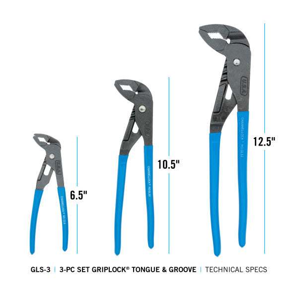 Channellock 3pc GRIPLOCK Tongue & Groove Pliers Set - Ridge Toolbox