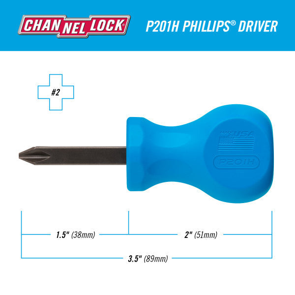 Channellock PHILLIPS #2 x 1.5 Stubby-inch Professional Screwdriver - Ridge Toolbox