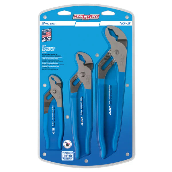 Channellock 3pc V-Jaw Tongue & Groove Pliers Set - Ridge Toolbox