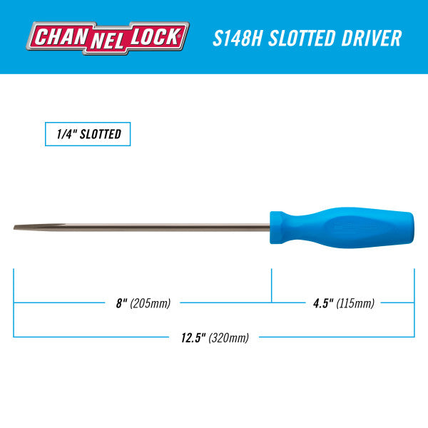Channellock Slotted 1/4 x 8-inch Professional Screwdriver - Ridge Toolbox