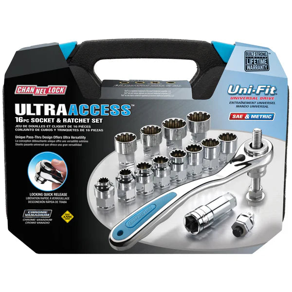 Channellock 16pc Pass-Thru Uni-Fit Socket Set for Ultimate Versatility