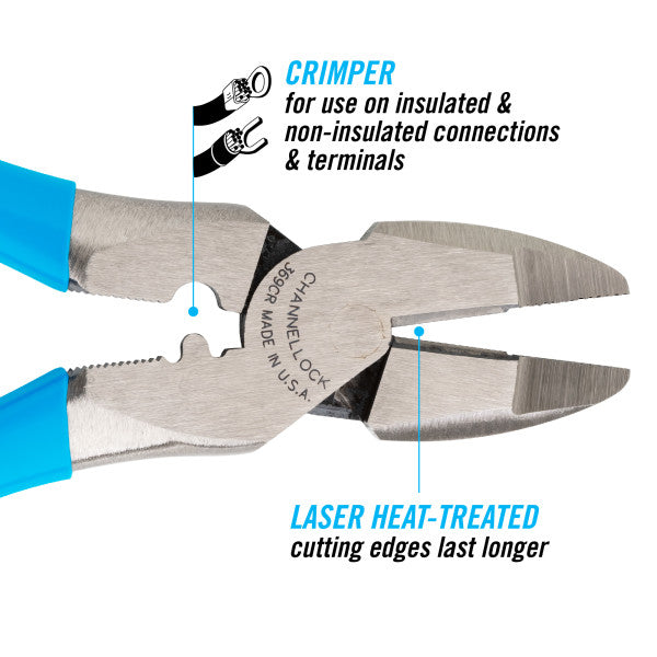 Channellock Linemen Pliers 9.5-Inch XLT Round Nose with Crimper - Ridge Toolbox