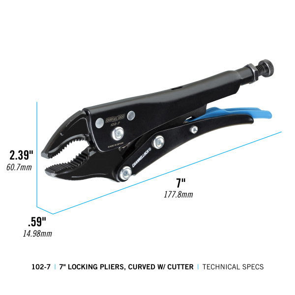 7-Inch Curved Jaw Locking Pliers w/ Cutter - Versatile & Durable