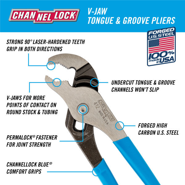 Channellock 6.5-Inch V-Jaw Tongue & Groove Pliers - Precision Grip & Control