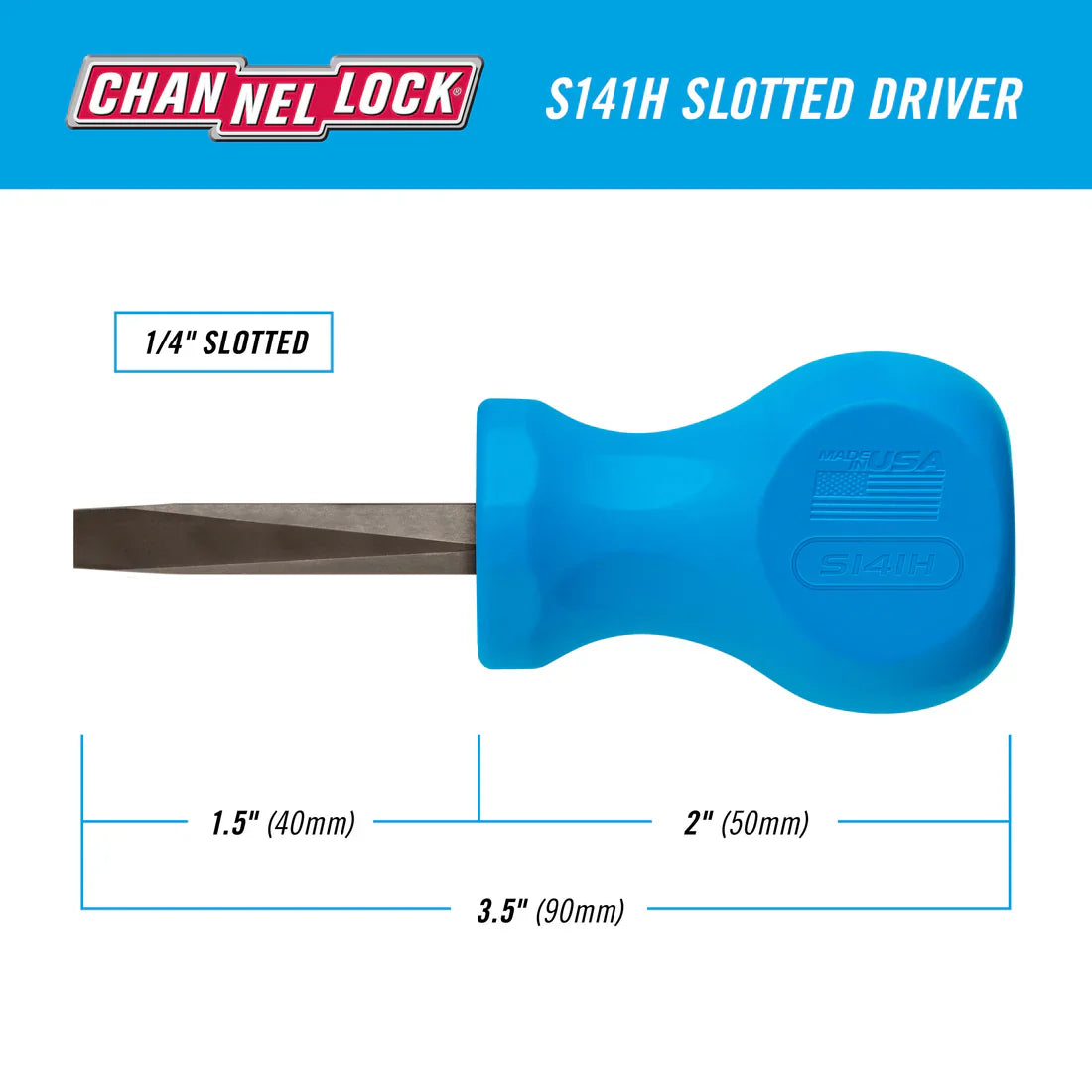 Channellock Slotted 1/4 x 1.5 Stubby-inch Professional - Ridge Toolbox