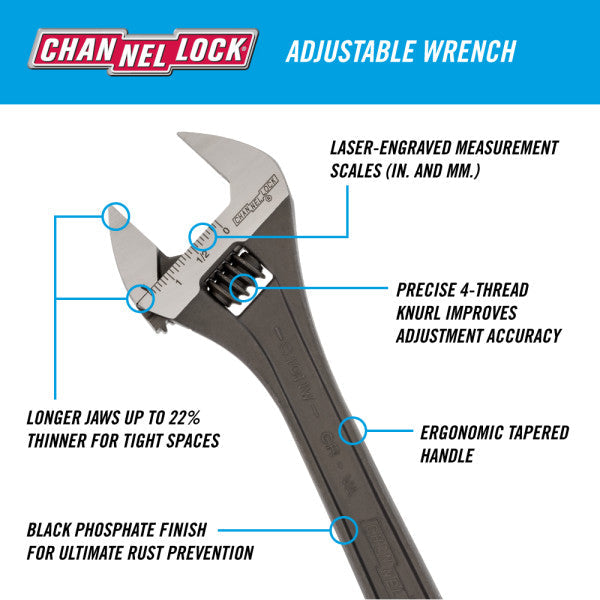 Channellock 10-Inch Adjustable Wrench - Ridge Toolbox