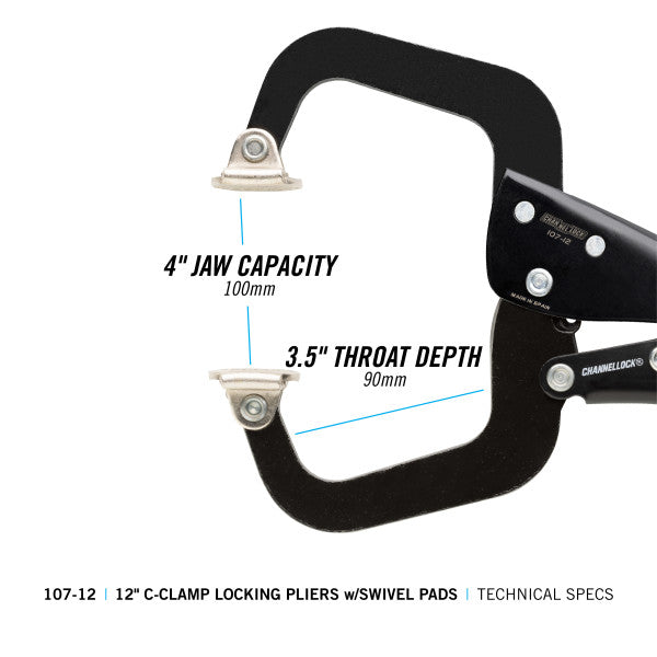 Channellock 12-Inch C-Clamp Locking Pliers w/ Swivel Pads