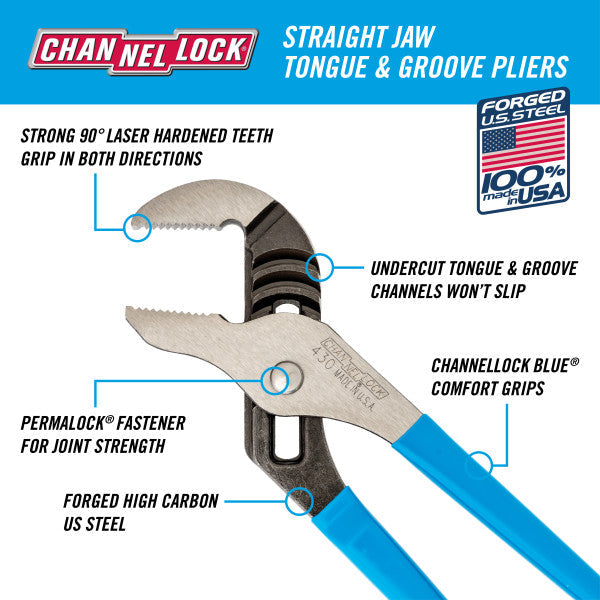 Channellock 10-Inch Straight Jaw Tongue & Groove Pliers