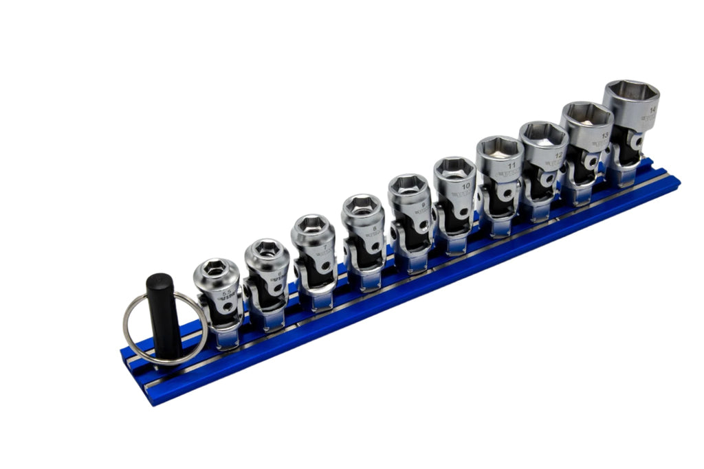 VIM Tools - 10 PC. 6-PT DUAL DRIVE STUBBY UJ METRIC  SOCKET SET - 1/4'' X 11MM DR. - BLUE MAGRAIL