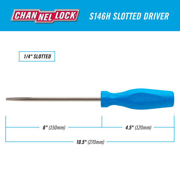 Channellock Slotted 1/4 x 6-inch Professional Screwdriver - Ridge Toolbox