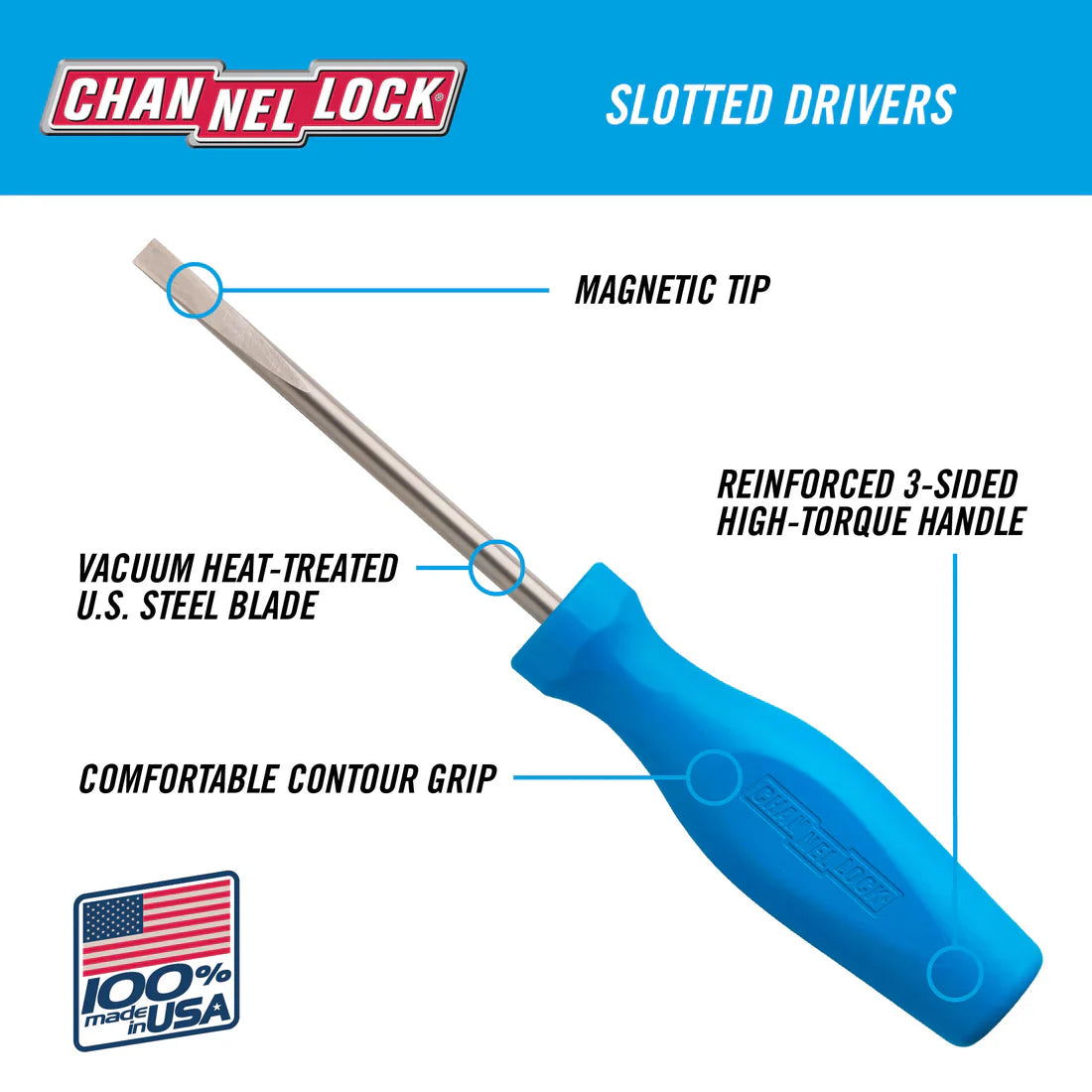 Channellock Slotted 3/16 x 6-inch Professional Screwdriver - Ridge Toolbox
