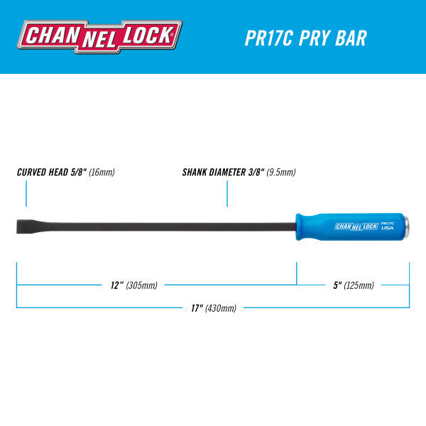 Channellock 5/8 x 12-inch Professional Pry Bar, 17-inch Overall Length - Ridge Toolbox