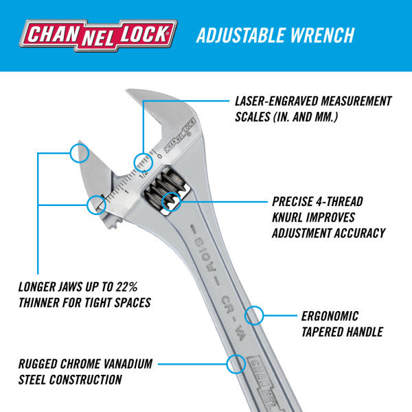 Channellock 10-Inch Adjustable Wrench - Ridge Toolbox