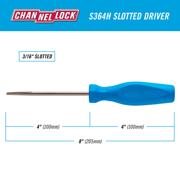 Channellock Slotted 3/16 x 4-inch Professional Screwdriver - Ridge Toolbox