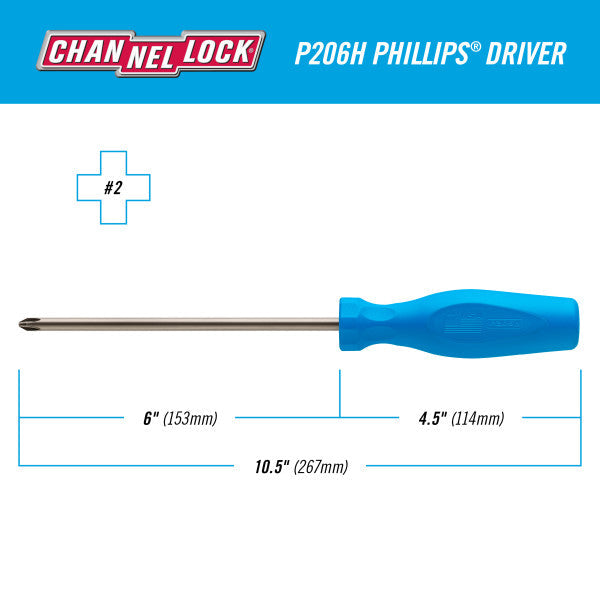 Channellock PHILLIPS #2 x 6-inch Professional Screwdriver - Ridge Toolbox