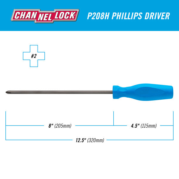 Channellock PHILLIPS #2 x 8-inch Professional Screwdriver - Ridge Toolbox
