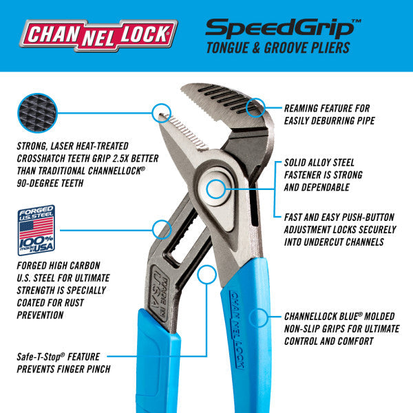 Channellock 12-Inch Straight Jaw Tongue & Groove Pliers - Ridge Toolbox