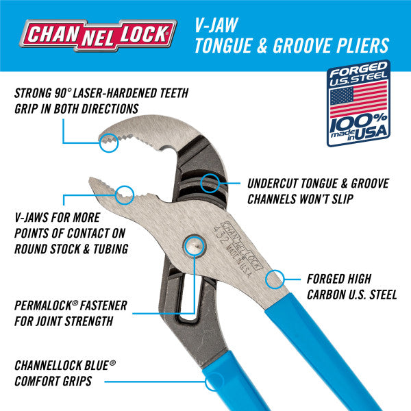 Channellock 10-Inch V-Jaw Tongue & Groove Pliers - Precision Grip for Every Job