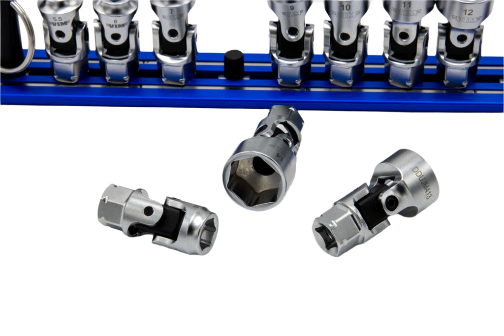 VIM Tools - 10 PC. 6-PT DUAL DRIVE STUBBY UJ METRIC  SOCKET SET - 1/4'' X 11MM DR. - BLUE MAGRAIL