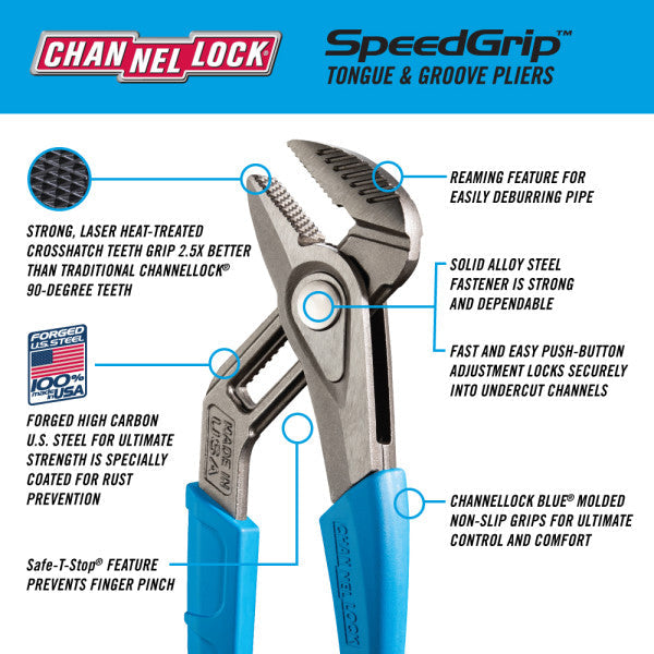 Channellock Speedgrip Pliers 10-Inch for Optimal Grip and Versatility - Ridge Toolbox
