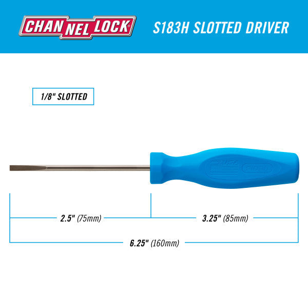 Channellock Slotted 1/8 x 3-inch Professional Screwdriver - Ridge Toolbox
