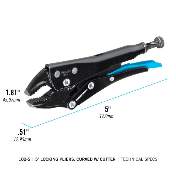Channellock 5-Inch Curved Jaw Locking Pliers w/ Cutter – Compact & Versatile