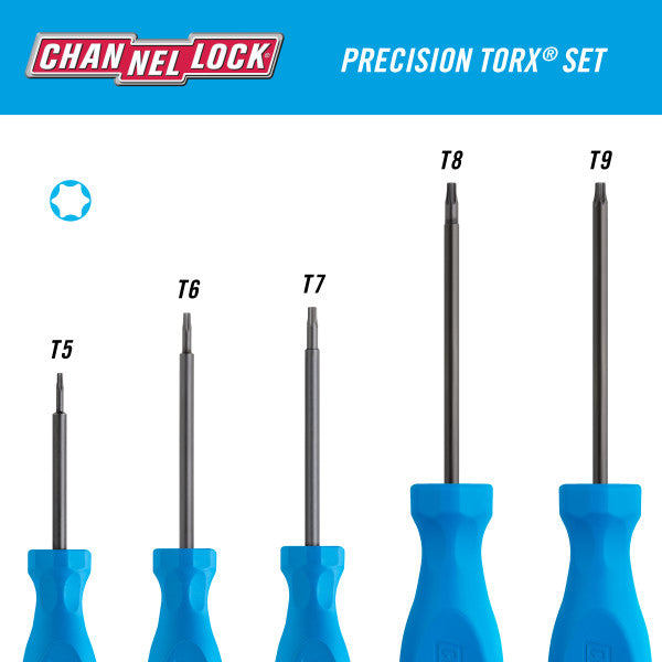 Channellock 5pc Precision TORX Screwdriver Set - Ridge Toolbox