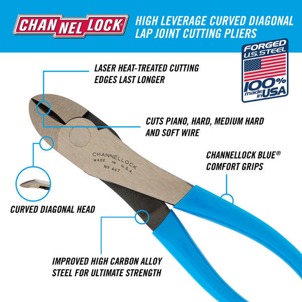 Channellock 8-Inch High Leverage Curved Diagonal Cutting Pliers