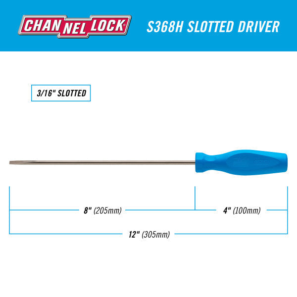 Channellock Slotted 3/16 x 8-inch Professional Screwdriver - Ridge Toolbox