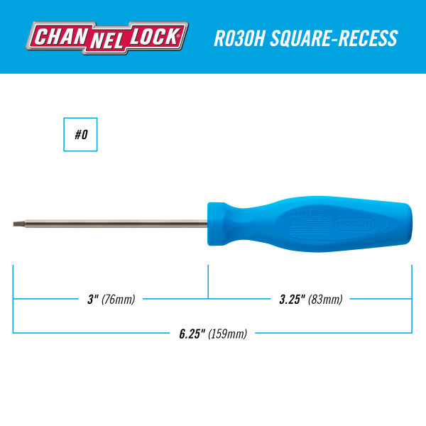 Channellock Square Recess #0 x 3-inch Professional Screwdriver - Ridge Toolbox