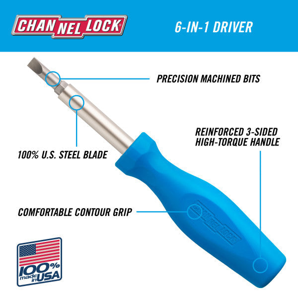 Channellock 6-in-1 Professional Multi-Bit Screwdriver - Ridge Toolbox
