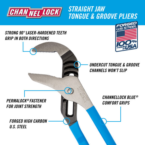 Channellock 16.5-Inch Straight Jaw Tongue & Groove Pliers