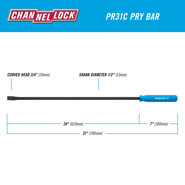 Channellock 1/2 x 24-inch Professional Pry Bar, 31-inch Overall Length - Ridge Toolbox