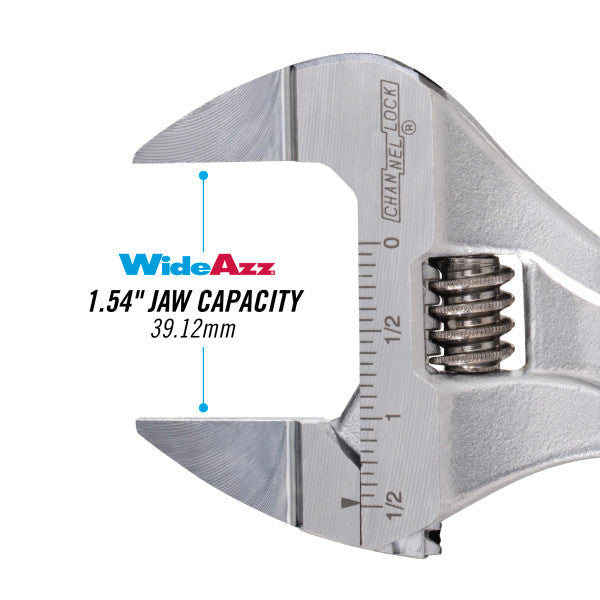 Channellock 8-Inch CODE BLUE® WideAzz® Slim Jaw Adjustable Wrench - Ridge Toolbox