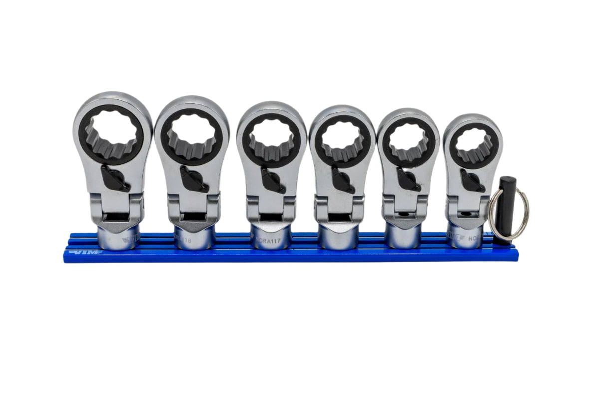 Vim Tools - 6 Pc. 12Pt Offset, Flex Head Ratcheting Wrench Attachments (14 - 19Mm)