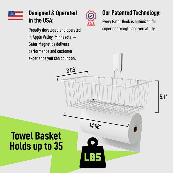 Gator Magnetics - Utility Magnetic Basket with Towel Bar - Holds up to 35 lbs - Ridge Toolbox