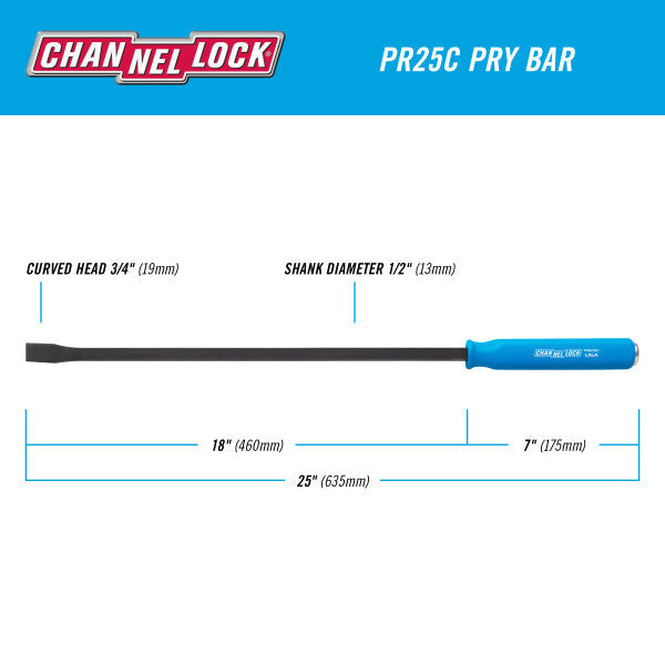Channellock 1/2 x 18-inch Professional Pry Bar, 25-inch Overall Length - Ridge Toolbox
