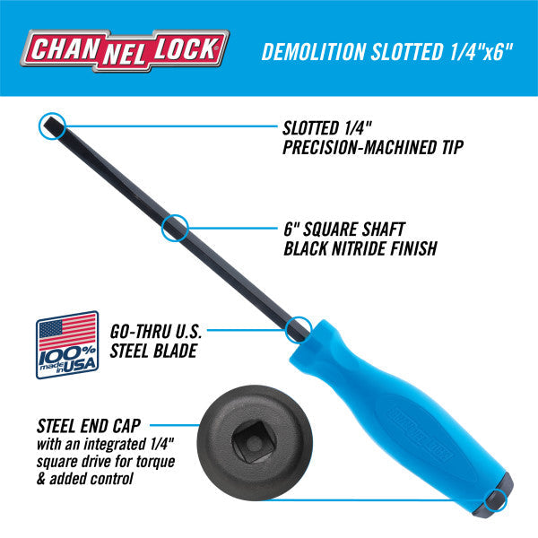 Channellock 1/4 x 6-Inch Slotted Demolition Screwdriver - Ridge Toolbox