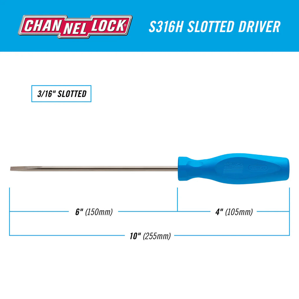 Channellock Slotted 3/16 x 6-inch Professional Screwdriver - Ridge Toolbox