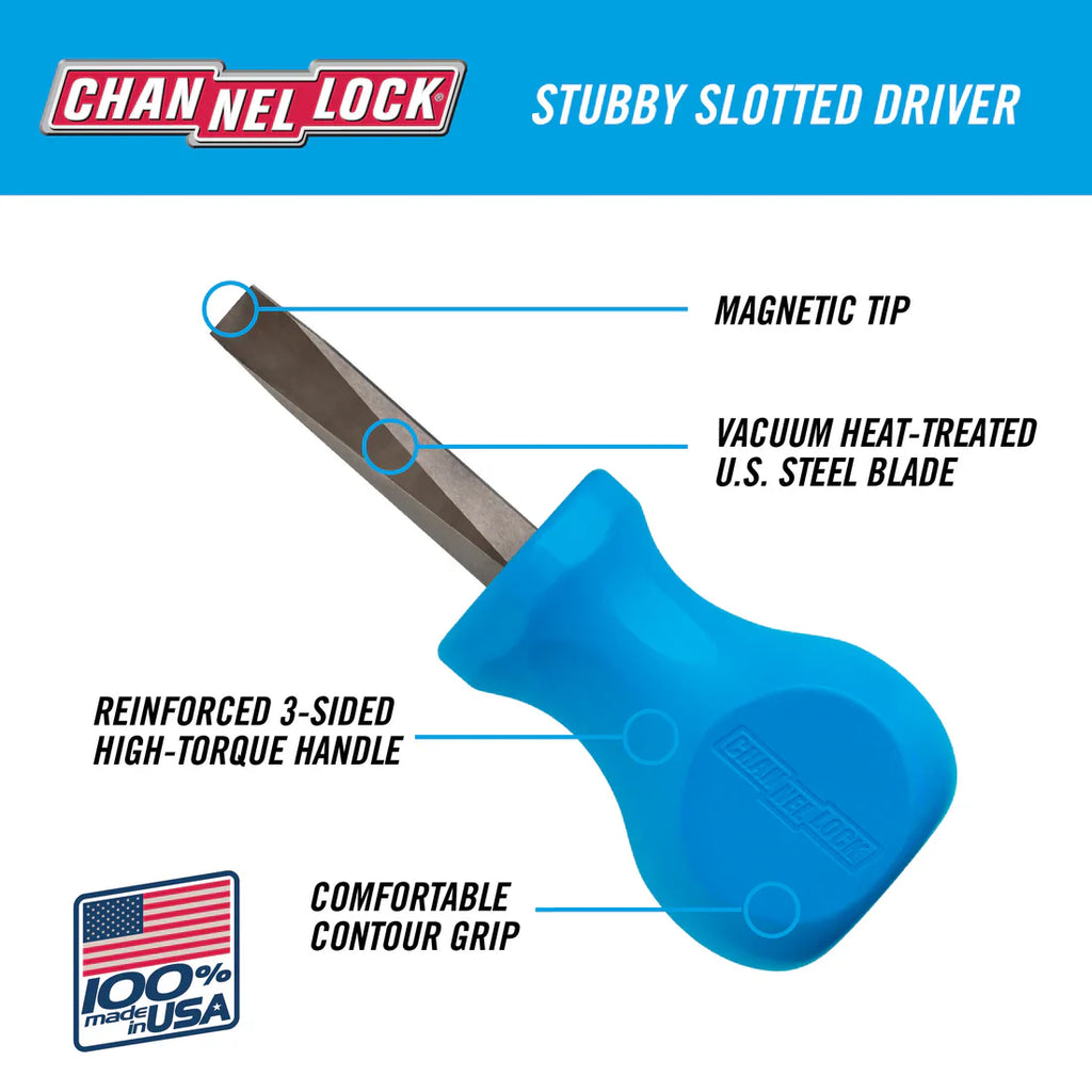 Channellock Slotted 1/4 x 1.5 Stubby-inch Professional - Ridge Toolbox