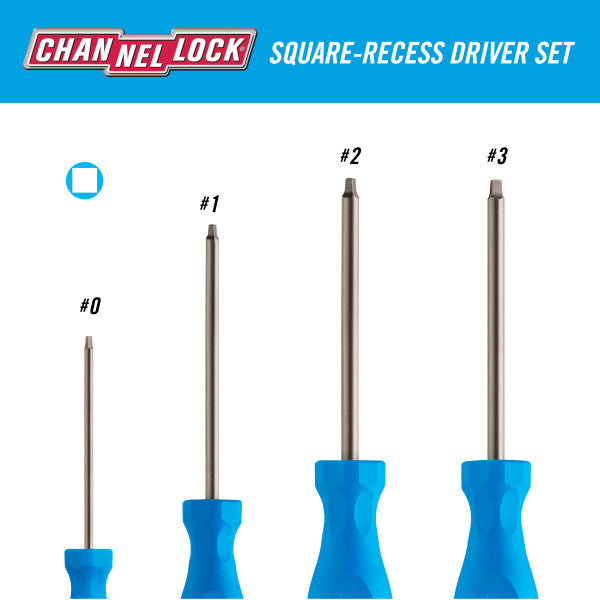 Channellock 4pc Square-Recess Screwdriver Set - Ridge Toolbox