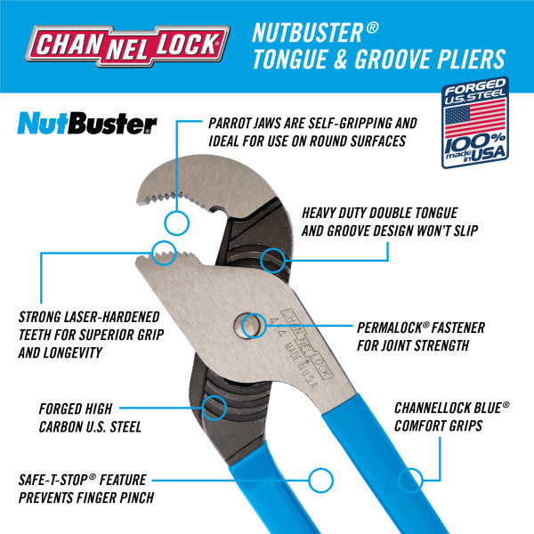 Channellock 13.5-Inch Nutbuster Parrot Nose Tongue & Groove Pliers