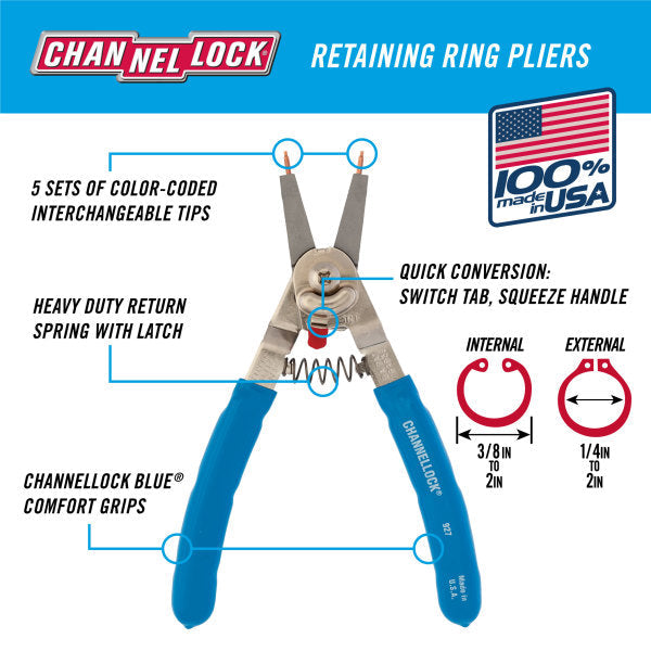 Channellock 8-Inch Convertible Retaining Ring Pliers